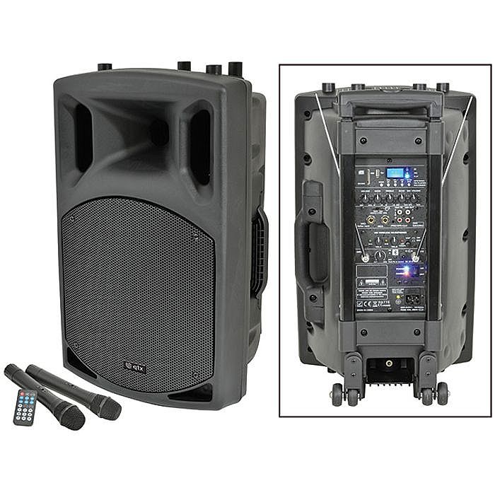 QTX QX12PA Portable PA Unit With USB SD FM Player & Bluetooth & 2 Wireless Microphones