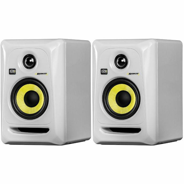 KRK Rokit RP4 G3 Active Studio Monitor Speakers (pair, white with yellow cone)
