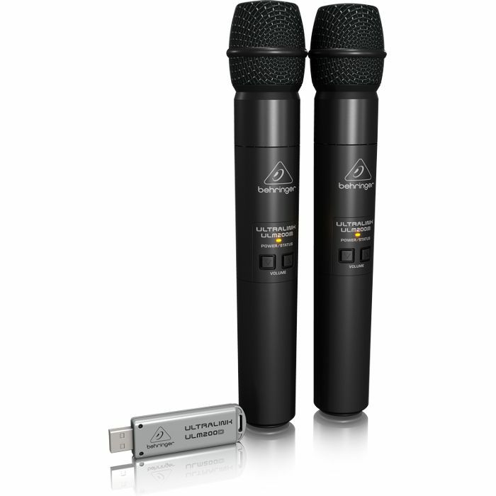 Behringer Ultralink ULM202 USB High Performance 2.4 GHz Digital Wireless System With 2 Handheld Microphones & Dual Mode USB Receiver