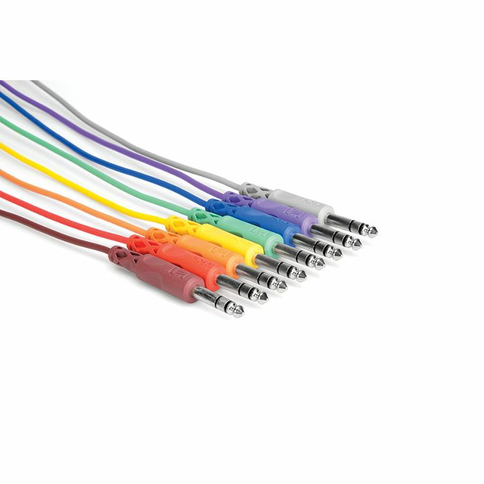 Hosa CSS-845 6.35mm TRS Jack Plug Balanced Patch Cables (1.5 ft/mixed colours/pack of 8)